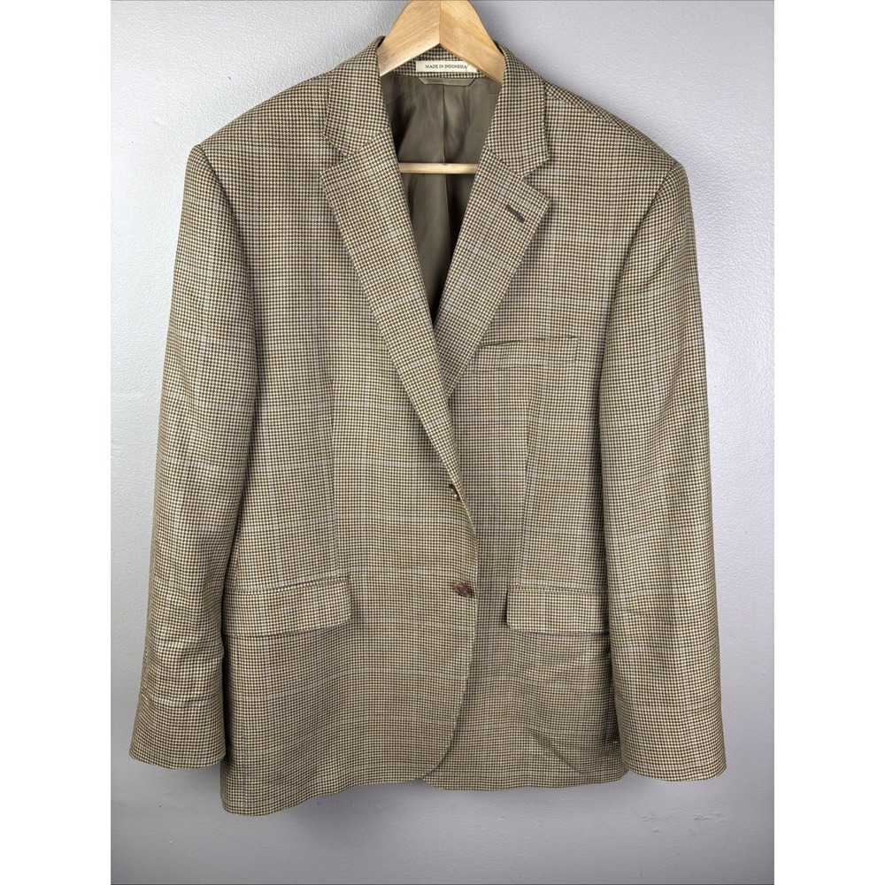 Lauren Ralph Lauren Linen Silk Blend Sport Coat Houndstooth Windowpane Size 42